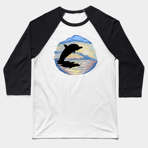 Dolphin at Sunset Baseball T-Shirt by MirandaMarcy